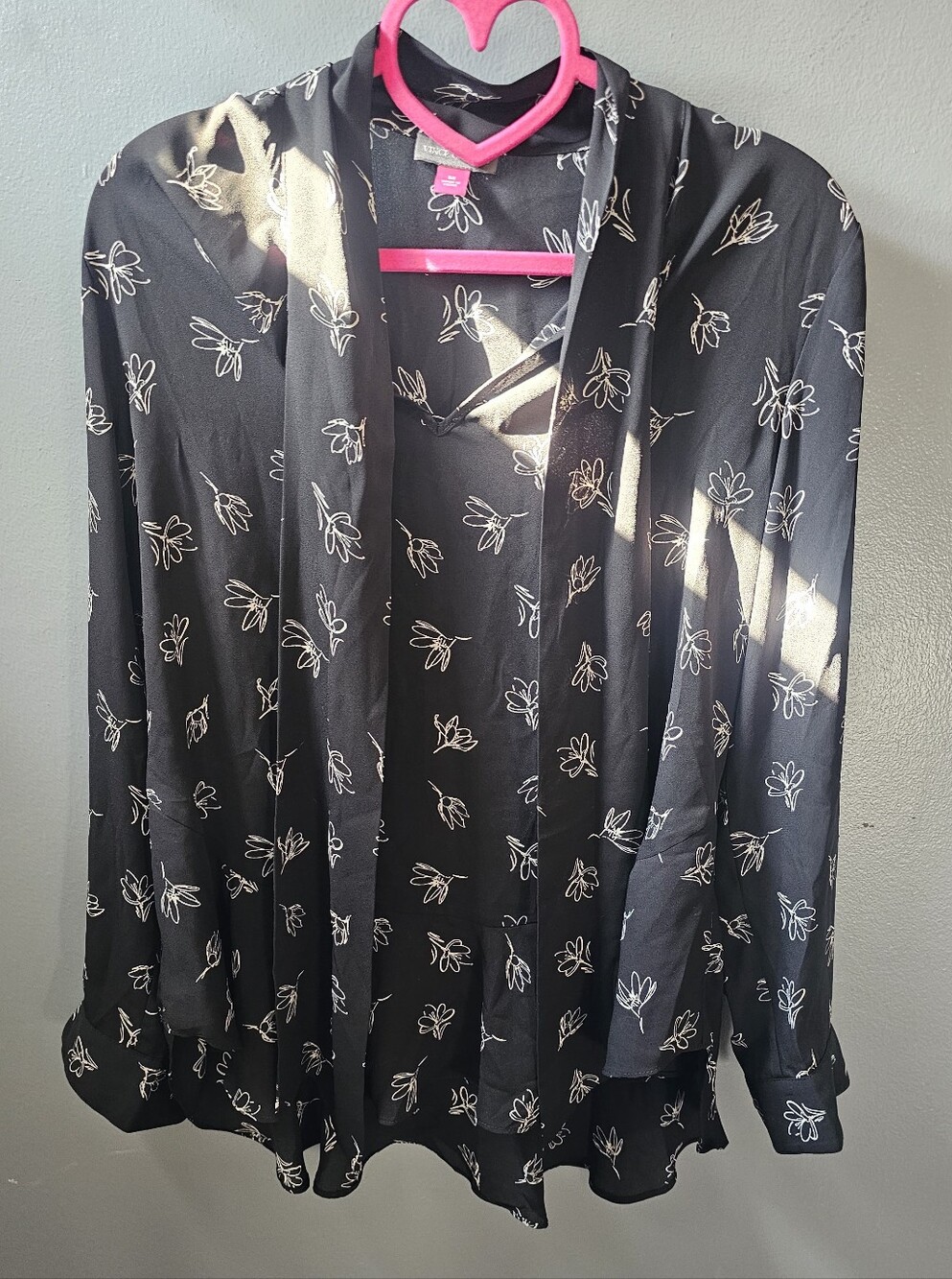 Vince Camuto Black Blouse with Floral Sketch Print